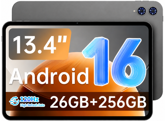 TECLAST T65 (2025) Large 13.4" 120hz Android 16 WIFI & LTE Tablet (256GB Storage / 6GB + 20GB Shared Memory) 10000mAh Battery , Gray