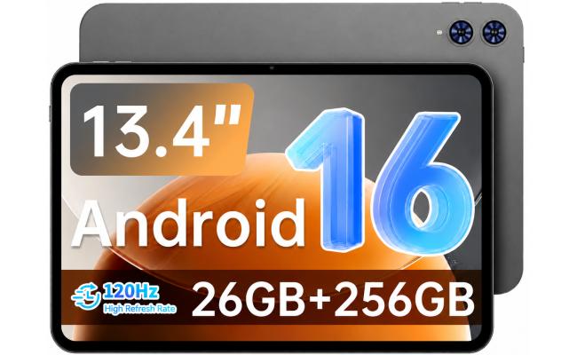 TECLAST T65 (2025) Large 13.4" 120hz Android 16 WIFI & LTE Tablet (256GB Storage / 6GB + 20GB Shared Memory) 10000mAh Battery , Gray