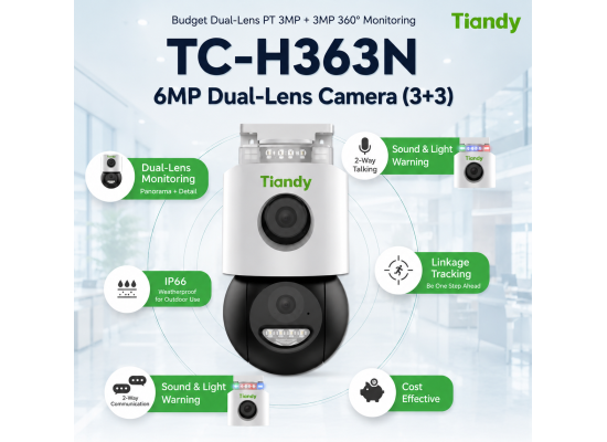 Tiandy TC-H363N I5W/WIFI/Eu/4mm/V4.0 6MP Fixed Color Maker Wi-Fi PT Camera product thumbnail 2