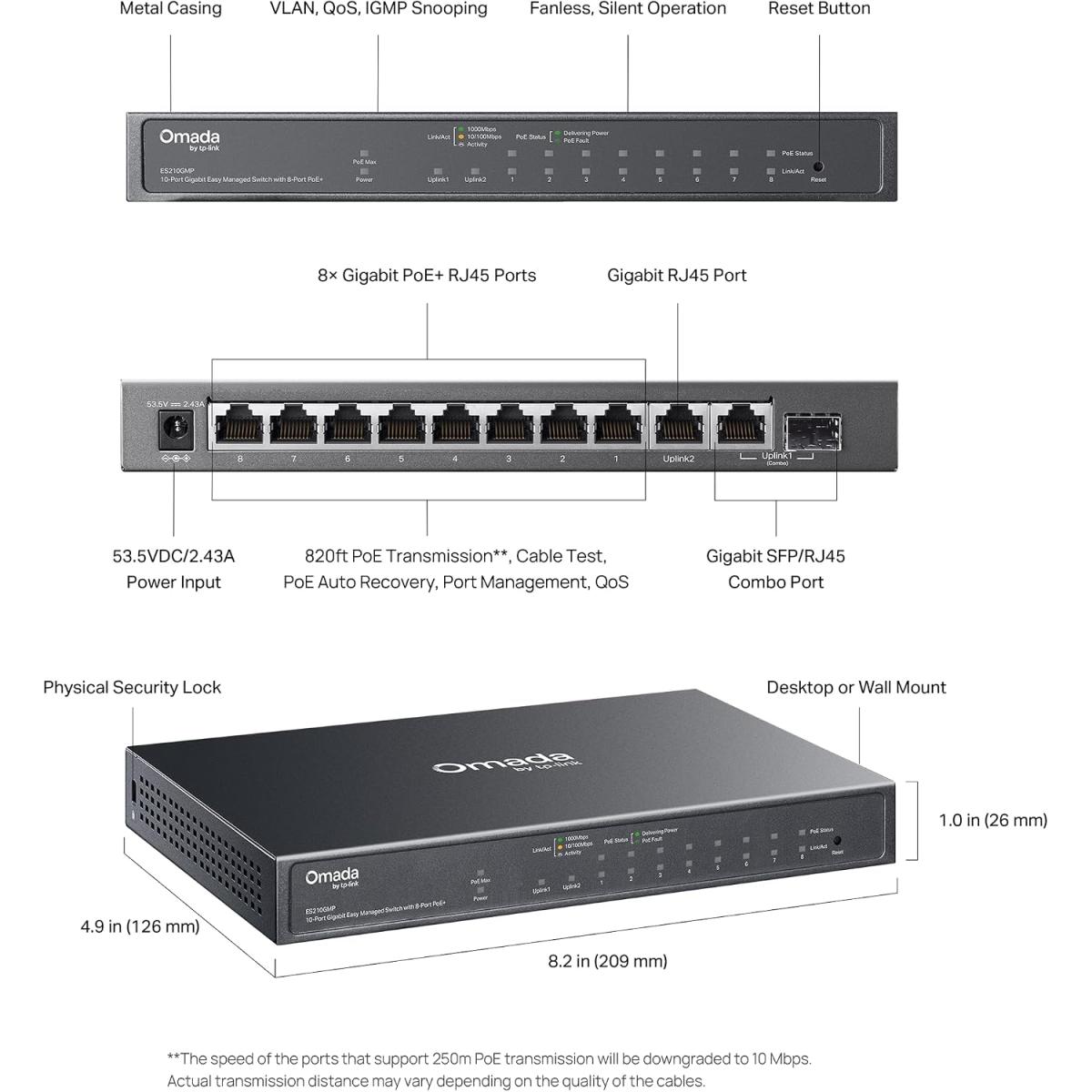 Tp-Link Omada ES210GP 10-Port Gigabit Easy Managed Switch with 8-Port PoE+ V1.0 Tp-Link Omada ES210GP 10-Port Gigabit Easy Managed Switch with 8-Port PoE+ V1.0