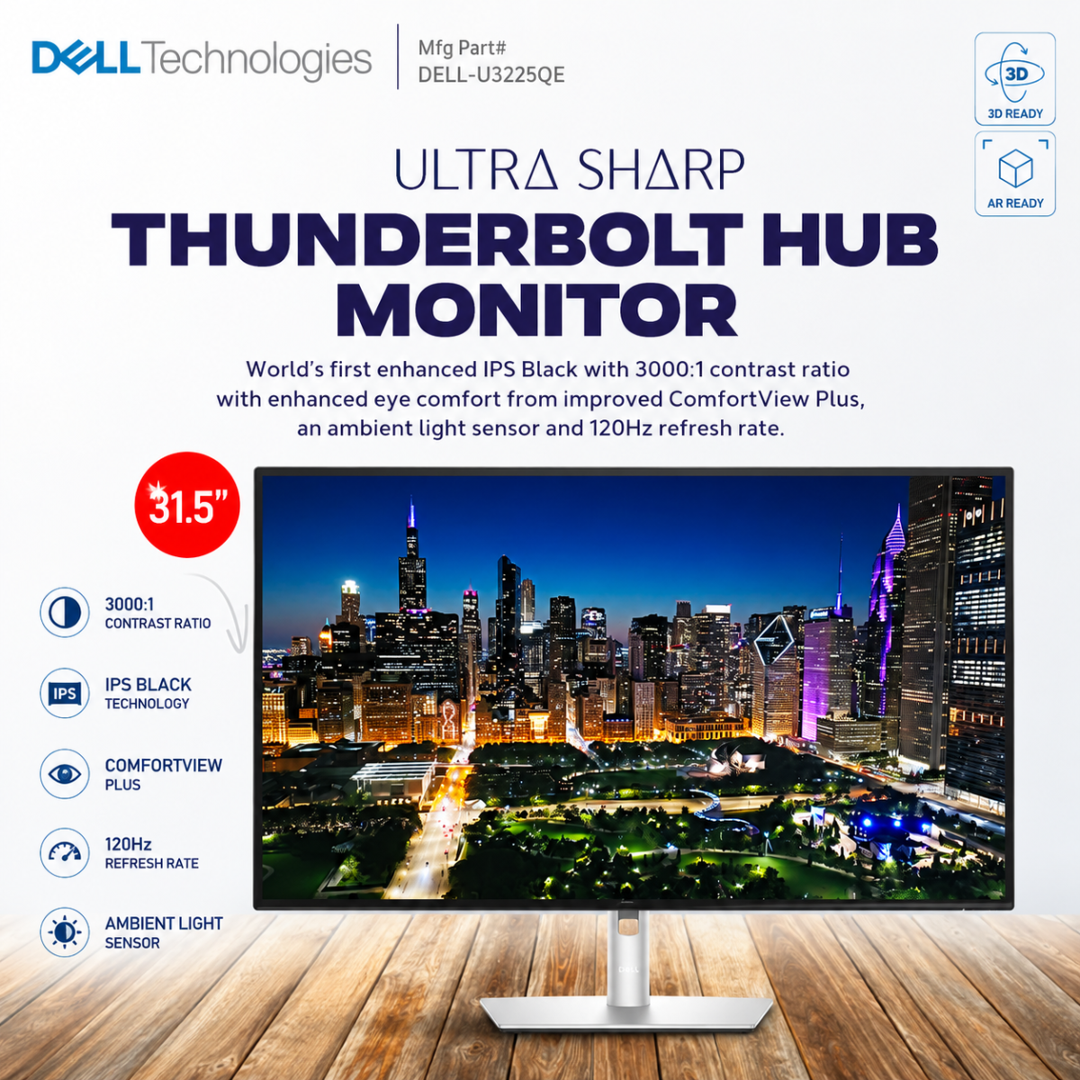 Dell UltraSharp 32 U3225QE Thunderbolt 4 Hub Monitor, 32