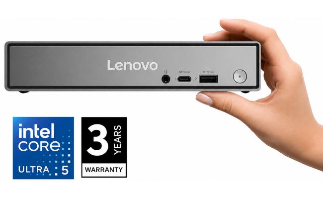 Lenovo ThinkCentre Neo 50q Gen 6 Tiny AI PC – Intel Core Ultra 5 226V, 16GB LPDDR5X, 512GB SSD, Wi-Fi 6, DOS, 3-Year Warranty