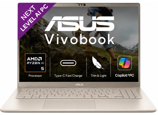ASUS Vivobook 14 (2026) M1407KA-LY174W Laptop | AMD Ryzen AI 5 330 | 16GB DDR5 | 512GB SSD | 14" WUXGA | Windows 11 Home | Platinum Gold