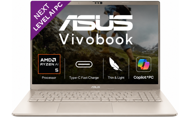 ASUS Vivobook 14 (2026) M1407KA-LY174W Laptop | AMD Ryzen AI 5 330 | 16GB DDR5 | 512GB SSD | 14" WUXGA | Windows 11 Home | Platinum Gold