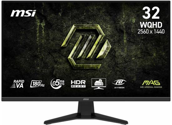 MSI MAG 325QF E18V Monitor, 32" Rapid VA Display, 2K WQHD Resolution, 180Hz Refresh Rate, 0.5ms (GtG) Response Time, Adaptive-Sync Technology, Black