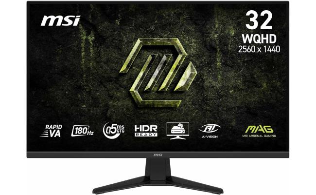 MSI MAG 325QF E18V Monitor, 32" Rapid VA Display, 2K WQHD Resolution, 180Hz Refresh Rate, 0.5ms (GtG) Response Time, Adaptive-Sync Technology, Black