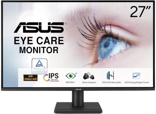 ASUS VA27AQ 27” IPS 2K QHD Eye Care Monitor 75Hz 1ms HDR 10 Low Blue Light, Flicker Free w/ Display Port , HDMI , VGA & Speakers product thumbnail 2