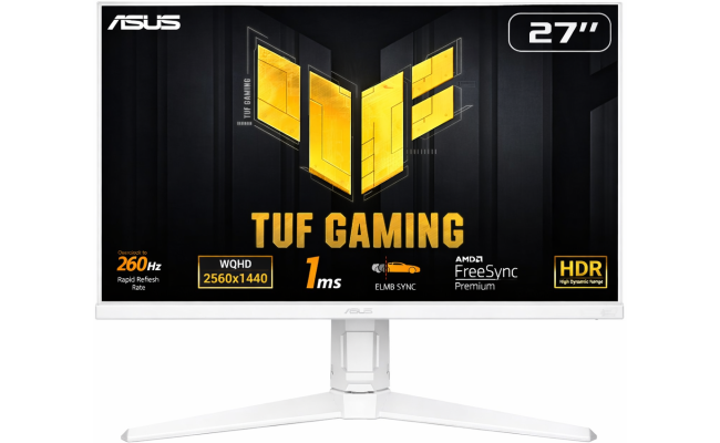 ASUS TUF VG27AQML1A Gaming 27" Fast IPS 2K HDR QHD 260Hz 1ms HDR400 G-SYNC Compatible Variable Overdrive 100% sRGB w/ Speakers , White