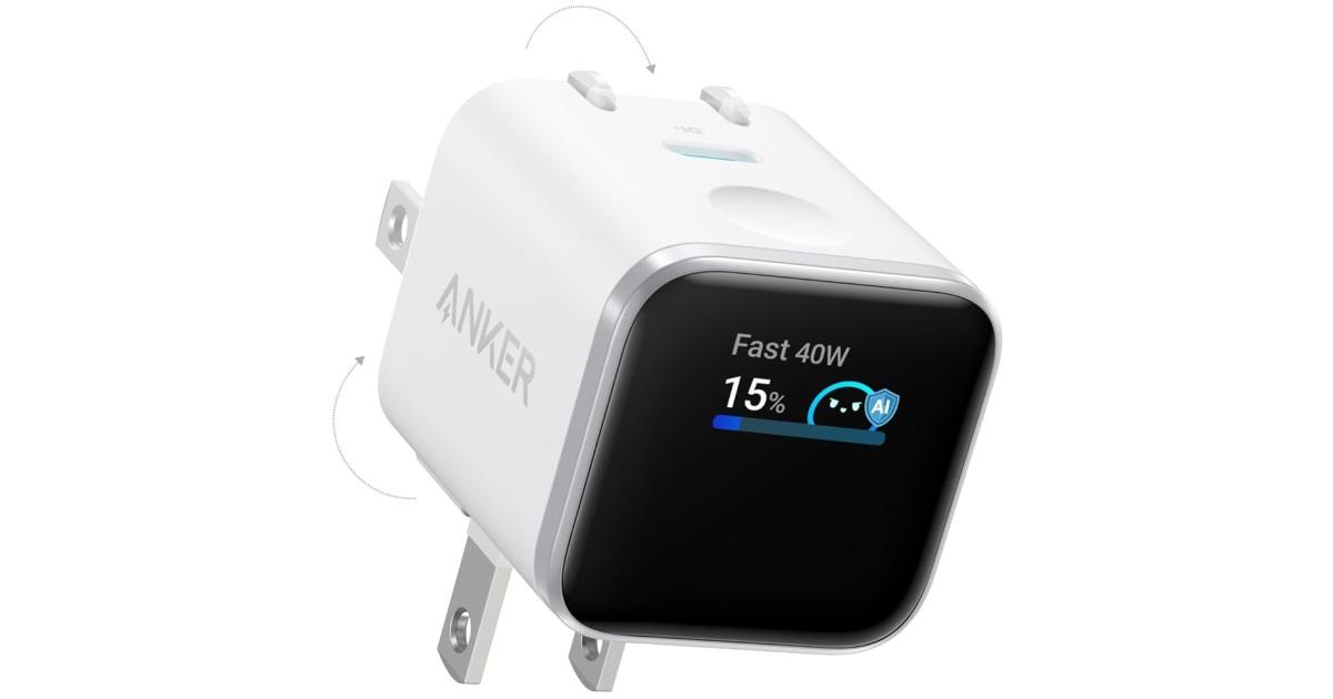 شاحن Anker Smart Display , Anker Nano USB C Block, 45W Max GaN Phone ,180° Foldable Plug,Smart Recognition,Built-in Care Mode,for iPhone17/16/15 - White