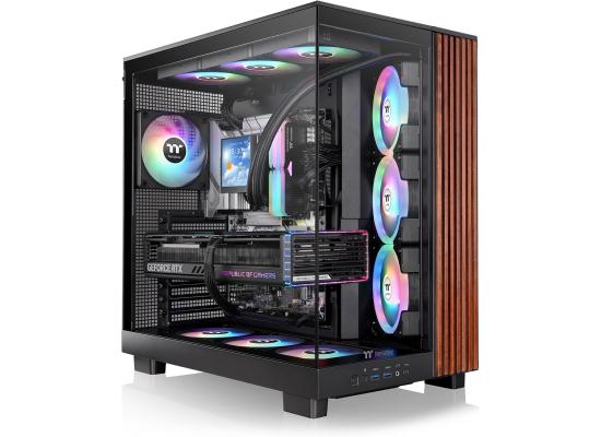 Thermaltake View 380 XL WS ARGB; Mid Tower Chassis; Side Wood Trim; 4x120mm ARGB Lite Fans Included; 420mm GPU Clearance; ATX/mATX/mITX; Hidden Connector Support; Dual Chamber; Black product thumbnail 2