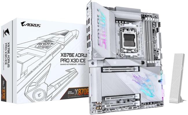 GIGABYTE X870E AORUS PRO X3D ICE ATX AM5 Motherboard, AMD X870E Chipset, 4x DDR5 DIMM Slots, Up to 256GB Max Memory, 1x PCIe 5.0 x16 with PCIe UD Slots, 4x M.2 Slots