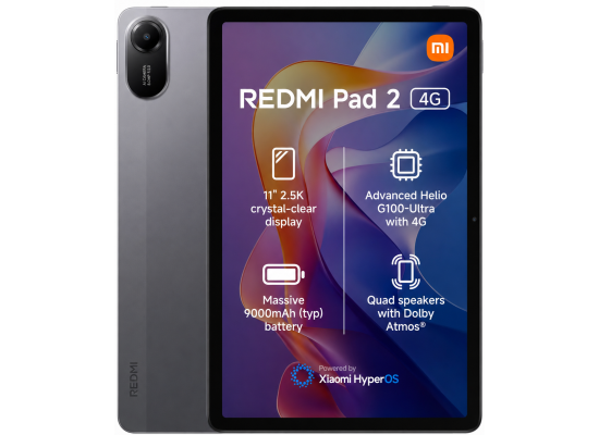Xiaomi Redmi Pad 2 4G (2025) 11.0" Android LTE Tablet (256GB Storage / 8GB Memory) 2.5K IPS 90Hz Display & 9000mAh Battery - Gray