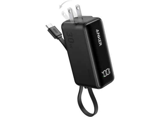 Anker Power Bank USB C Charger Block, 3-in-1 5,000mAh Portable Charger with Built-in USB-C Cable and Foldable AC Plug, 30W Max Compact Battery Pack, for iPhone 15 Series, Galaxy, MacBook, and More - Black product thumbnail 2