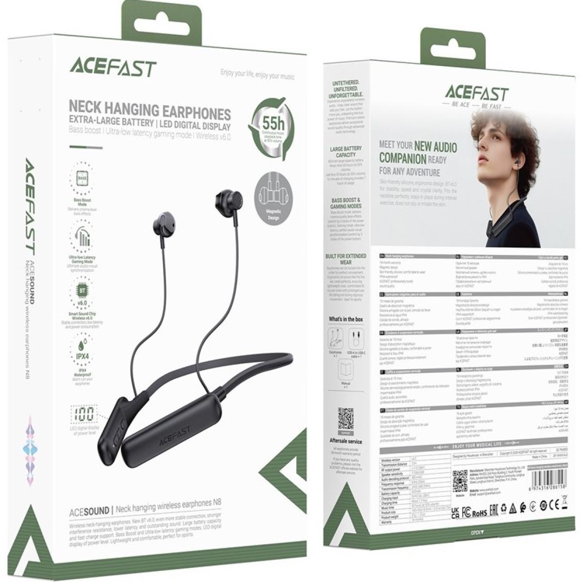 ACEFAST N8 Neck Hanging Wireless Earphones IPX4 Waterproof LED Display Bluetooth-compatible Earphones - Balck