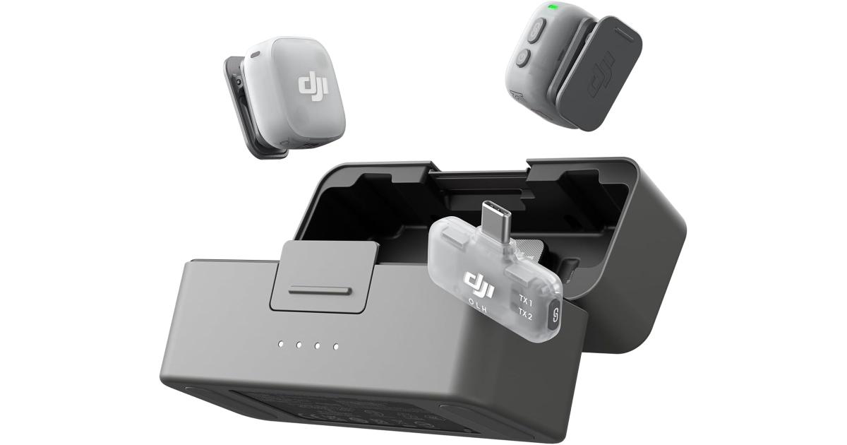 DJI Mic Mini 2 (2 TX + 1 Mobile RX + حافظة شحن)، ميكروفون Lavalier اللاسلكي لتسجيل الفيديو لأجهزة iPhone/Android/الكاميرا، ميكروفون بلوتوث، التوصيل والتشغيل، بطارية 90 ساعة، البث، إلغاء الضوضاء