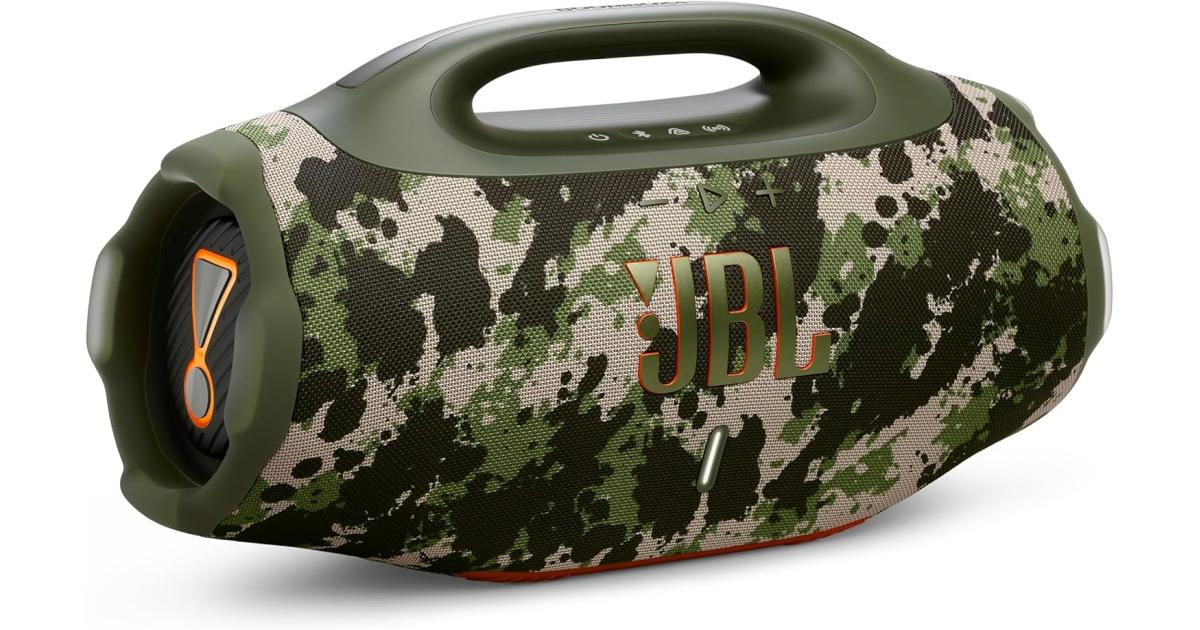 مكبر صوت بلوتوث محمول JBL Boombox 4، قوة مكبر صوت 2x 65 وات RMS، 37 هرتز - 20 كيلو هرتز، إعدادان لتعزيز الصوت، وقت تشغيل يصل إلى 28 ساعة، IP68 مقاوم للماء والغبار، Squad