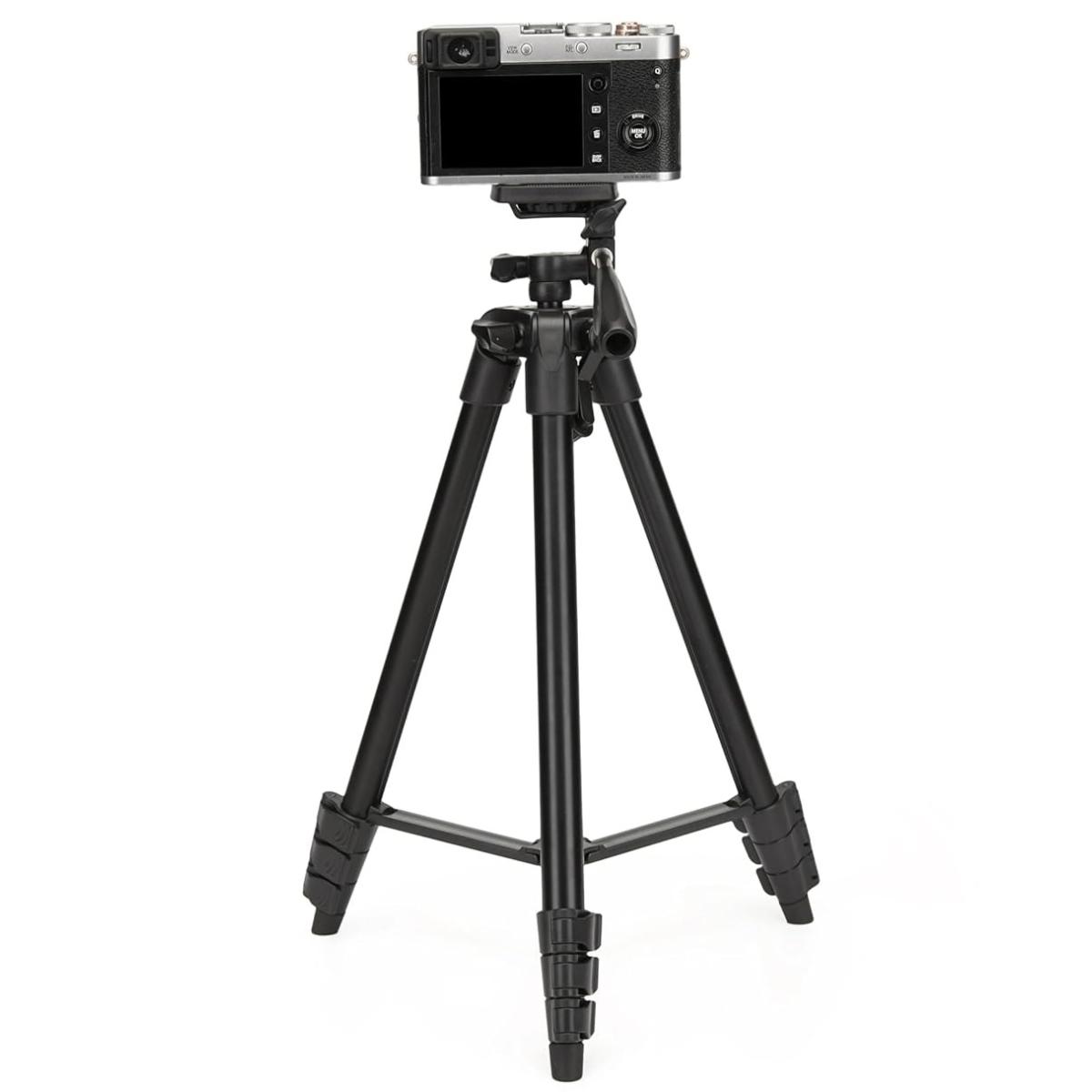 JMARY KP-2205 Aluminum Tripod (134CM), 4-Section Aluminum Legs, Universal Lightweight Tripod with Mobile Phone Holder Mount - Black