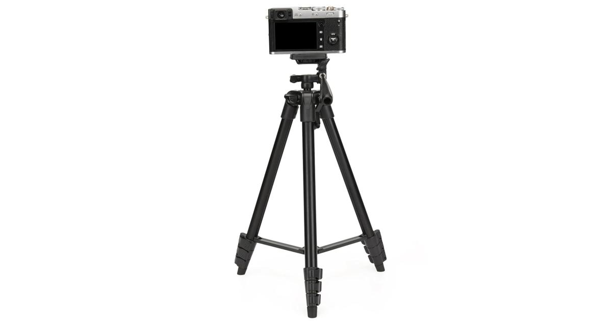JMARY KP-2205 Aluminum Tripod (134CM), 4-Section Aluminum Legs, Universal Lightweight Tripod with Mobile Phone Holder Mount - Black