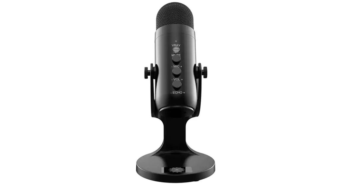 JMARY MC-PW8 Condenser Microphone USB Desktop Mic with Real-time Monitoring - Black