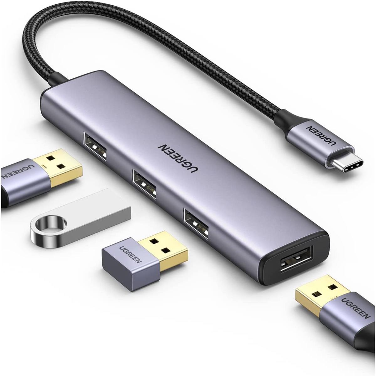 UGREEN USB C Hub 4-in-1 Type C to 4 Ports USB 3.0 Adapter USB Dongle with Nylon Braided Cable Laptop Accessories High-Speed 5Gbps USB Splitter Compatible with MacBook Pro/Air, iPad Pro, Dell, iMac,etc