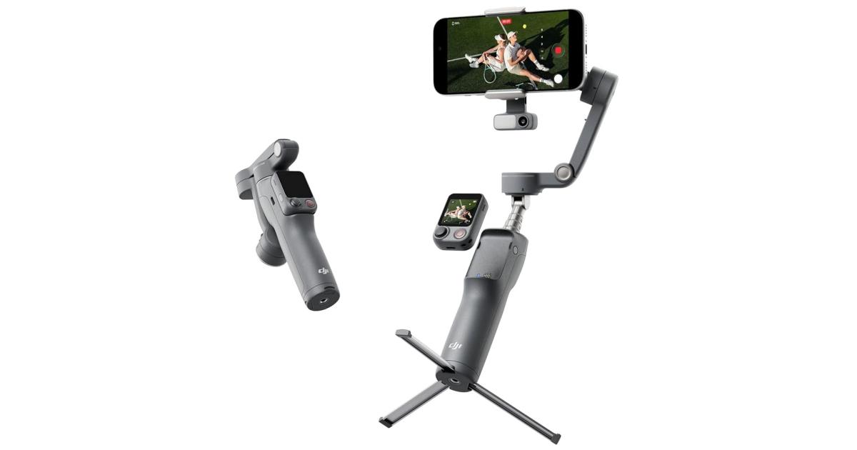 مثبت جيمبال DJI Osmo Mobile 8P لهواتف iPhone وAndroid، جهاز تحكم عن بعد، تتبع أصلي، قضيب تمديد مدمج وحامل ثلاثي القوائم، بطارية 10 ساعات، تثبيت قوي ثلاثي المحاور، دوران 360 درجة، حامل ثلاثي المحاور للهاتف