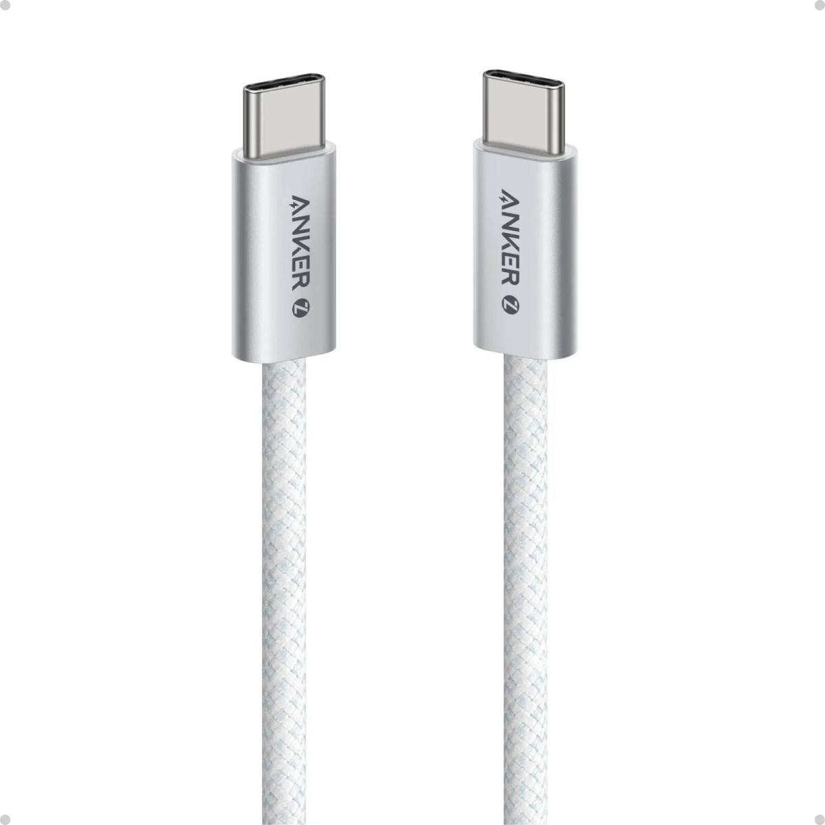 Anker Zolo USB C to USB C Cable, Full-Speed 240W Charging Cable, Dirt-Resistant Unibody, 5.8mm Thickness, 480 Mbps Data Transfer, Durable Braided Exterior, 1M Cable Length, White