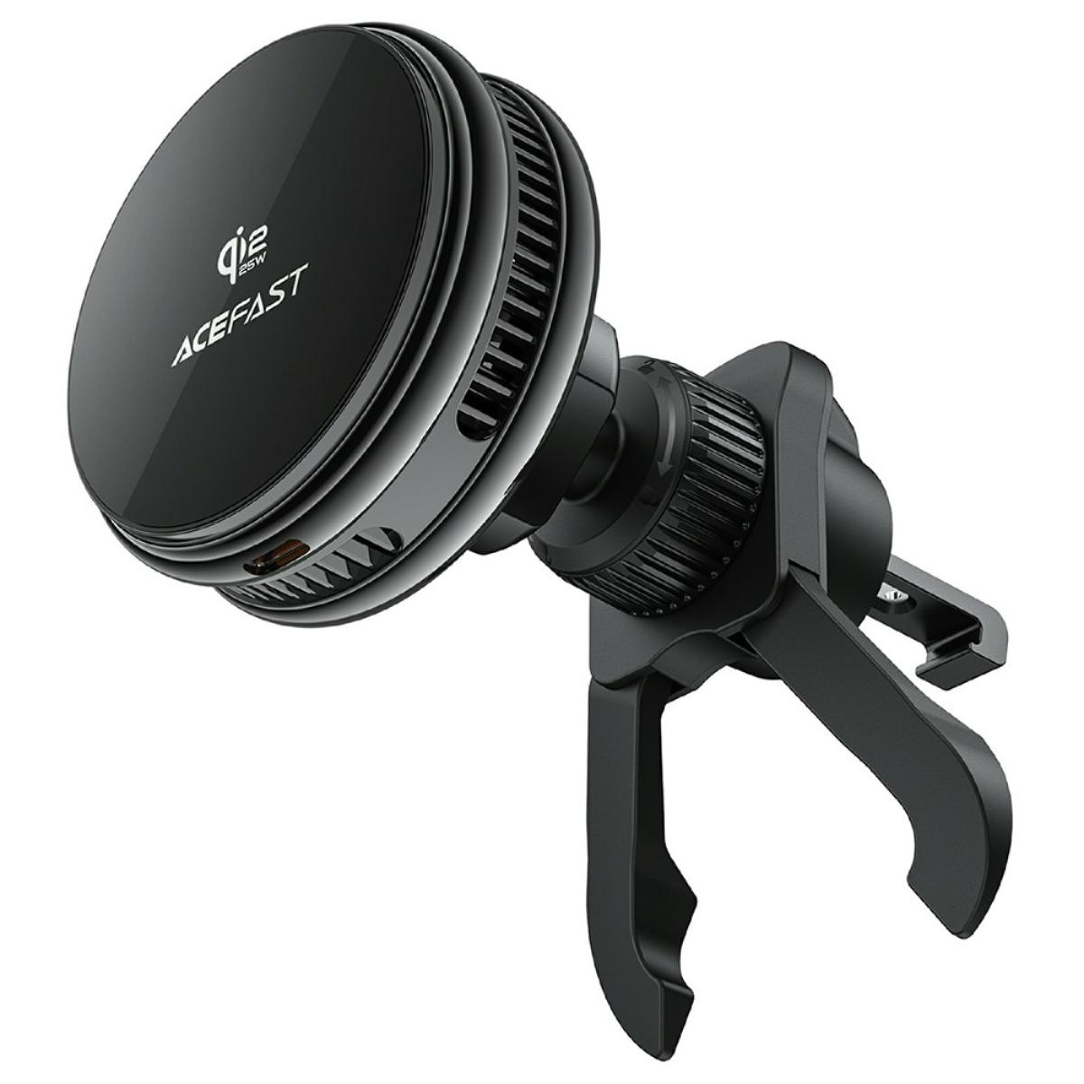 ACEFAST D66 25W Qi2 Magnetic Wireless Charger Car Mount Phone Holder with Cooling Fan for Air Vent - Black