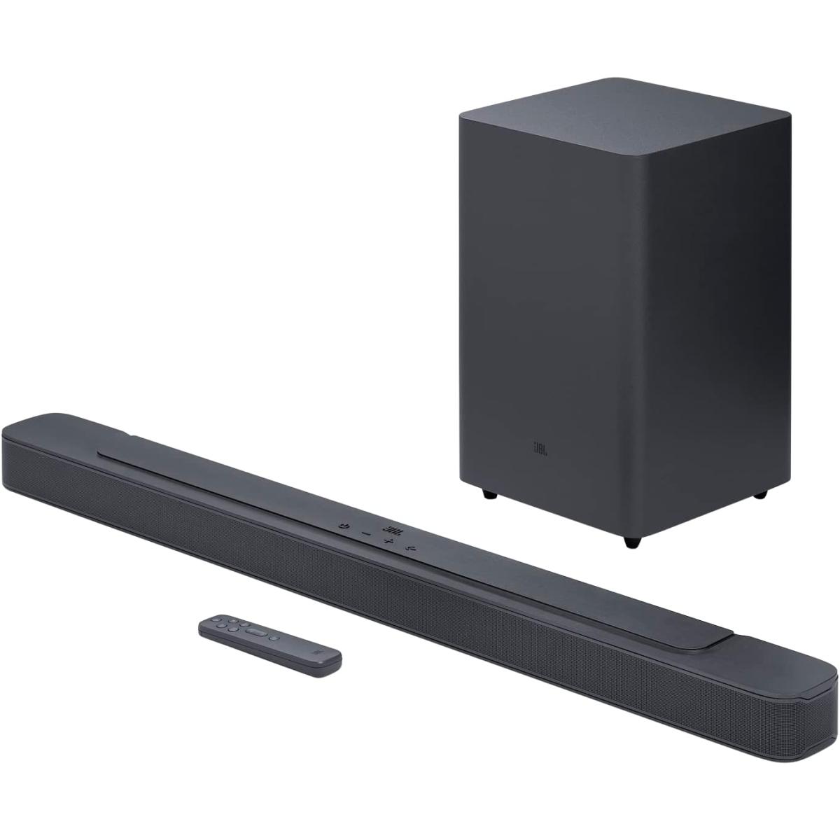JBL Bar 2.1 Deep Bass Soundbar, 300W Total Speaker Power, USB Port Type A, 4x Race Track Drivers, 2x 1