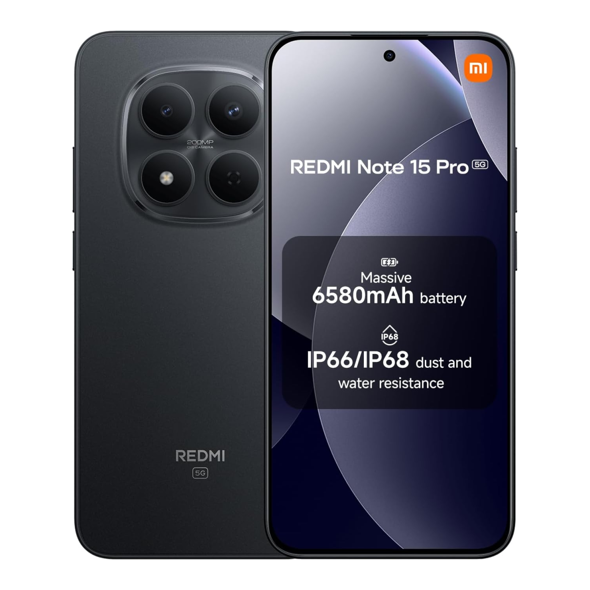 Xiaomi REDMI Note 15 Pro 5G – 120Hz 1.5K AMOLED Display, 200MP OIS Camera, 8GB RAM, 512GB Storage, 6580mAh Battery, Black (MZB0MC0EU)