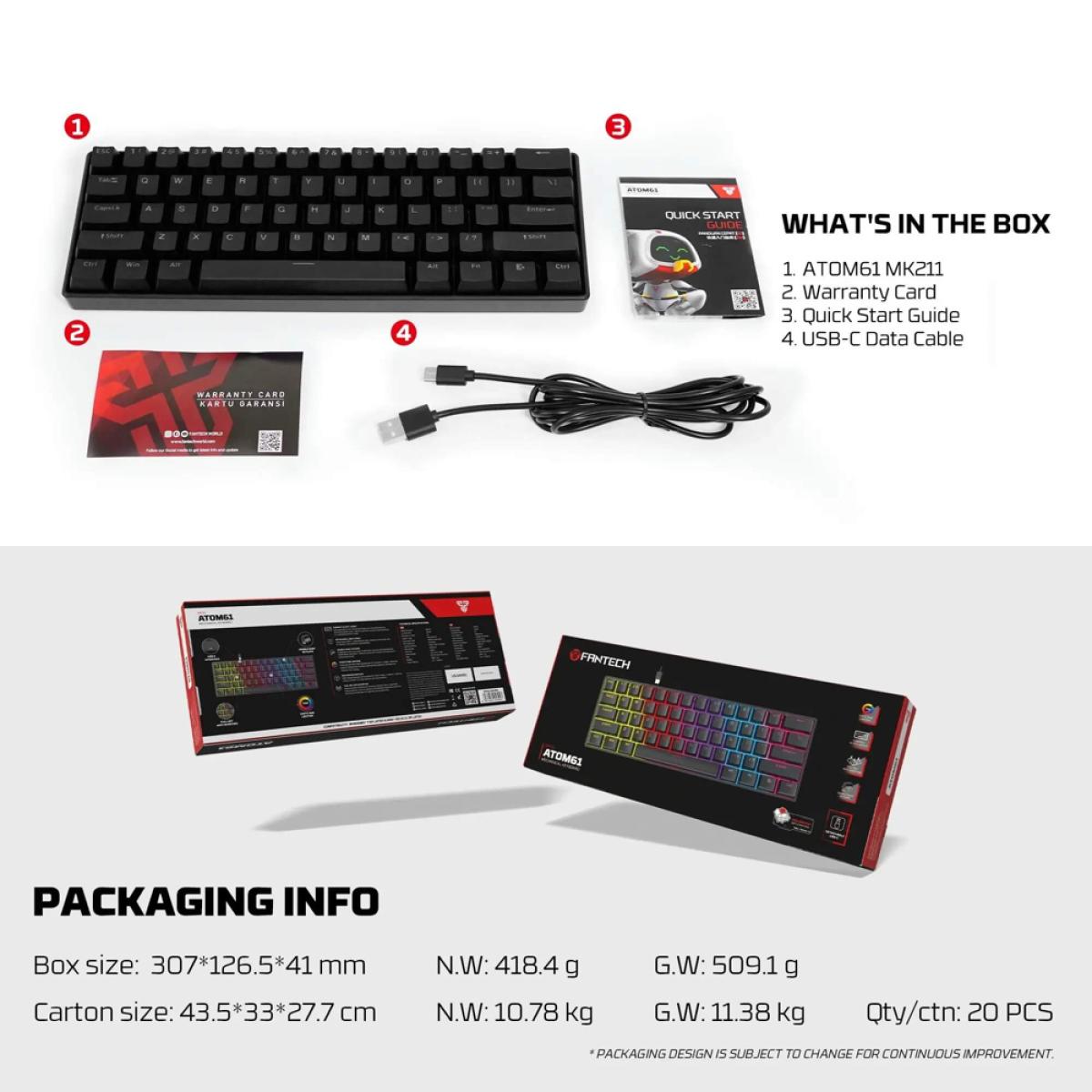 Fantech Atom61 MK211 60% Mechanical Gaming Keyboard Red Switch Black Fantech Atom61 MK211 60% Mechanical Gaming Keyboard Red Switch Black