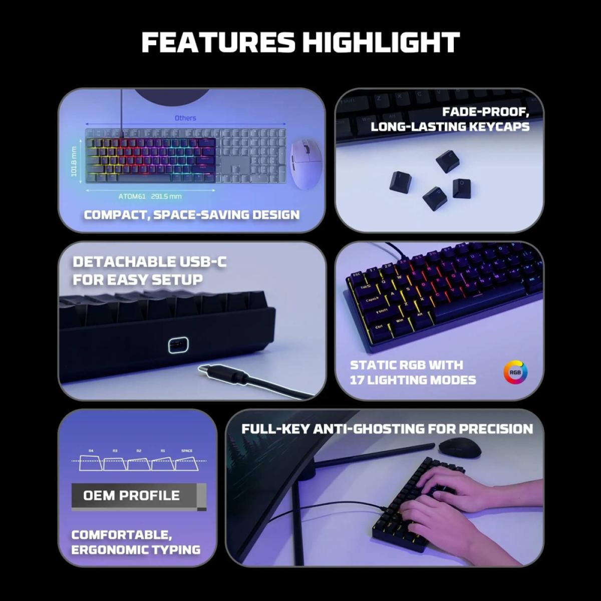 Fantech Atom61 MK211 60% Mechanical Gaming Keyboard Red Switch Black Fantech Atom61 MK211 60% Mechanical Gaming Keyboard Red Switch Black
