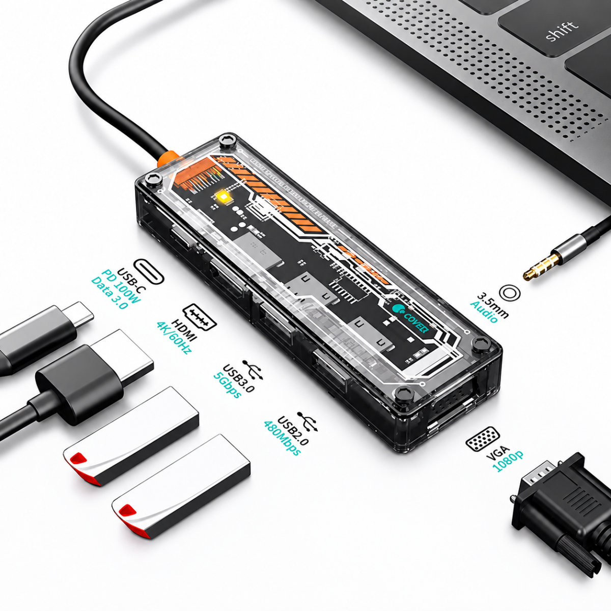 COTECi 16017 Punk 6-in-1 (A) Docking Station Gray COTECi 16017 Punk 6-in-1 (A) Docking Station Gray