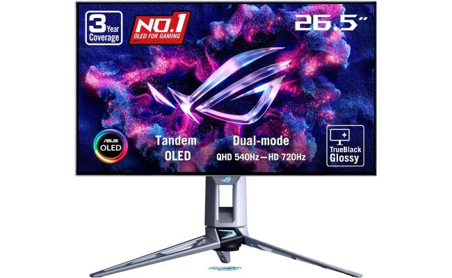 ASUS ROG PG27AQWP-W 27” 2K TrueBlack Glossy Tandem OLED , Dual Mode (4K 540Hz, HD 720Hz), 0.02ms, DisplayHDR 500 , G-SYNC Compatible, Neo Proximity Sensor,USB Type-C