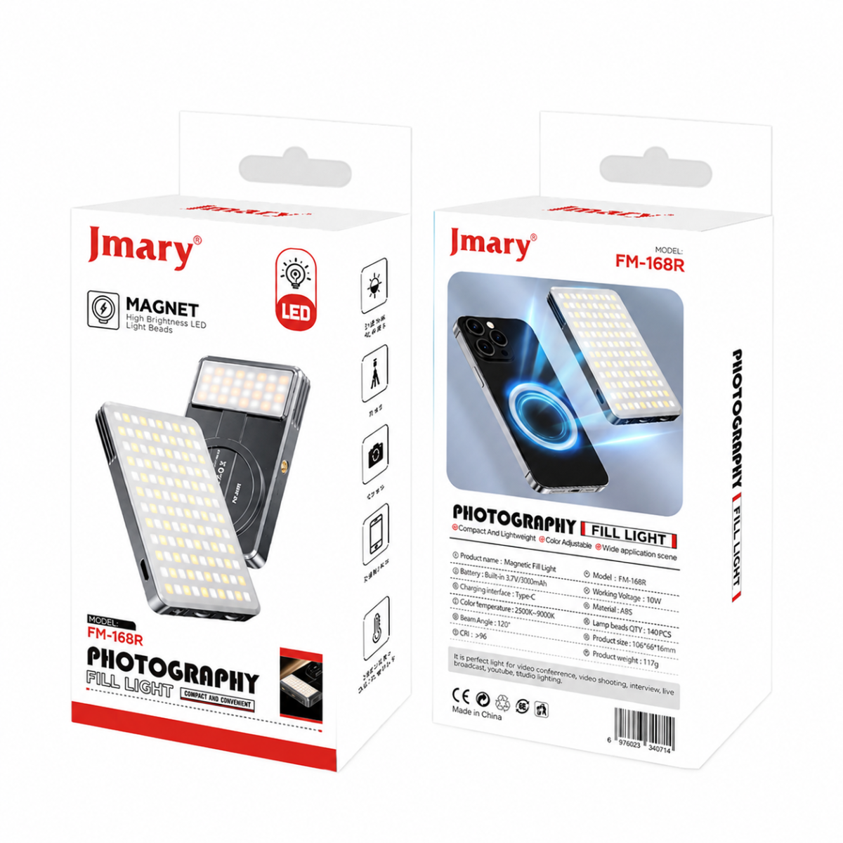 JMARY FM-168R Magnetic Video Fill Light CCT Mode 10W JMARY FM-168R Magnetic Video Fill Light CCT Mode 10W