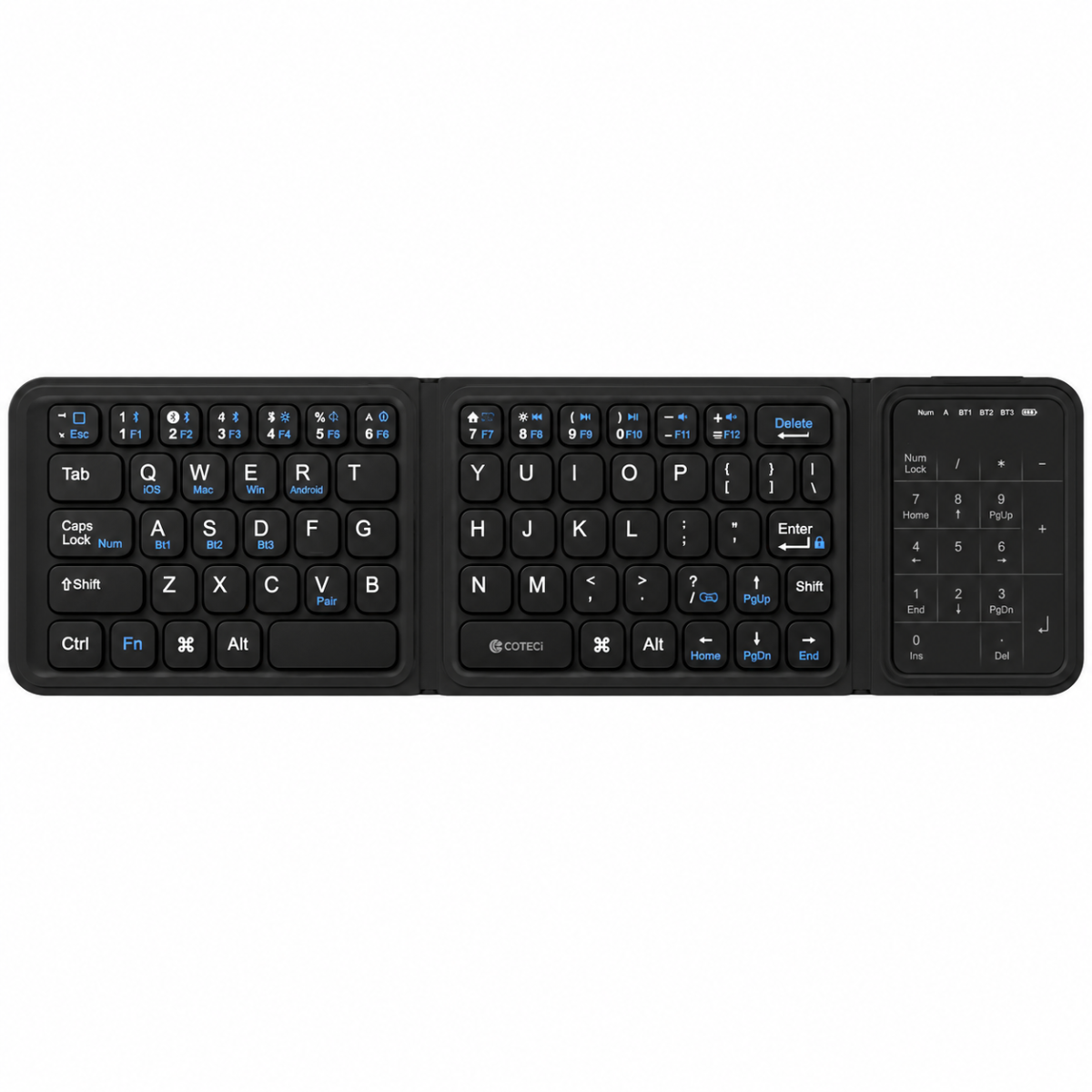 COTECi OF-051-BK 65-Key Bluetooth Tri-Mode Foldable Keyboard Black
