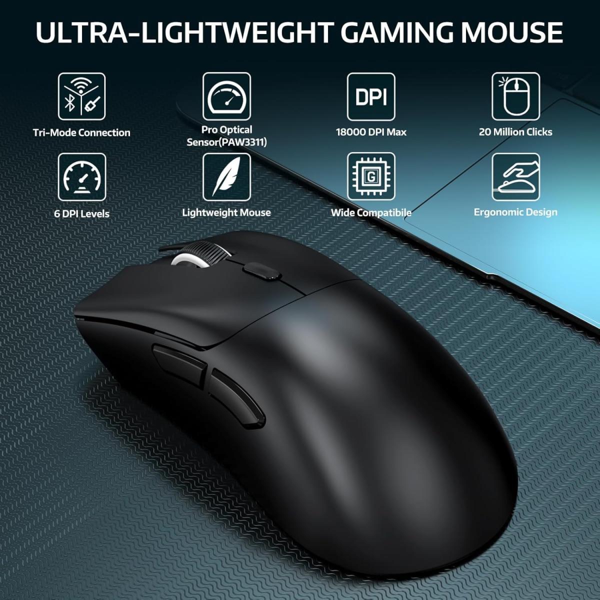 ATTACK SHARK R1 Tri-Mode Wireless Gaming Mouse Black ATTACK SHARK R1 Tri-Mode Wireless Gaming Mouse Black