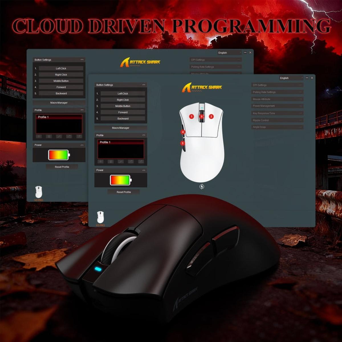 ATTACK SHARK V3 PRO Tri-Mode Wireless Gaming Mouse Black with RGB Charging Dock ATTACK SHARK V3 PRO Tri-Mode Wireless Gaming Mouse Black with RGB Charging Dock