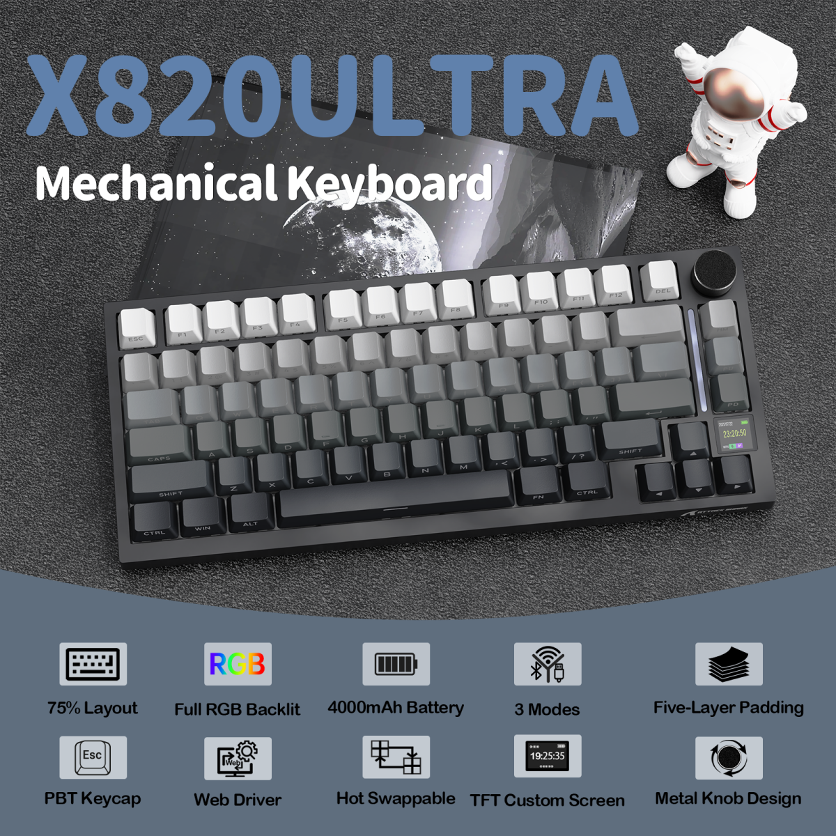 ATTACK SHARK X820 ULTRA Tri-Mode Mechanical Keyboard Moon Night – Gift Switch ATTACK SHARK X820 ULTRA Tri-Mode Mechanical Keyboard Moon Night – Gift Switch
