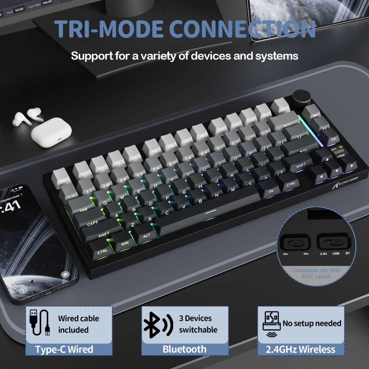 ATTACK SHARK X820 ULTRA Tri-Mode Mechanical Keyboard Moon Night – Gift Switch ATTACK SHARK X820 ULTRA Tri-Mode Mechanical Keyboard Moon Night – Gift Switch