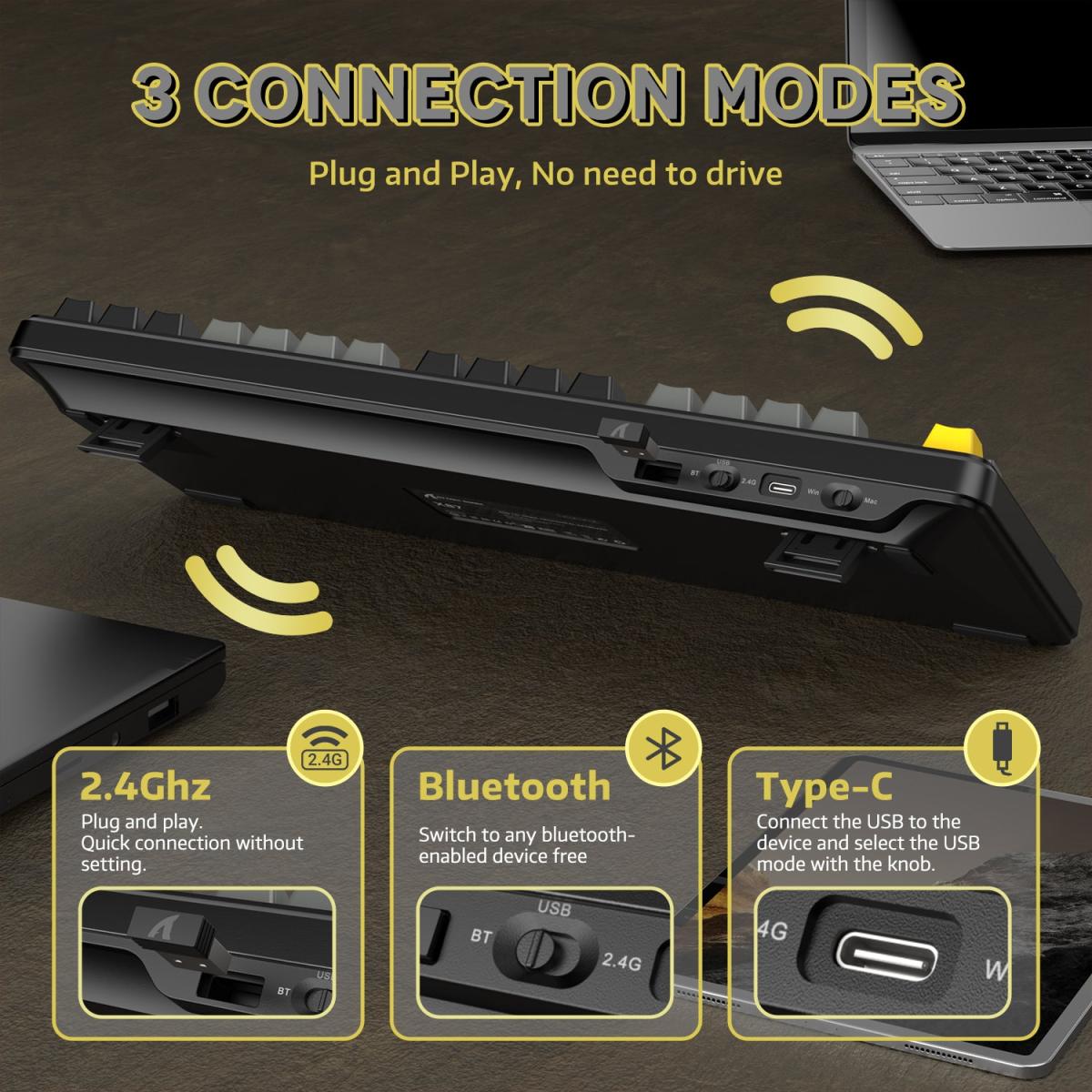 ATTACK SHARK X87 80% Tri-Mode Mechanical Gaming Keyboard Star Black ...