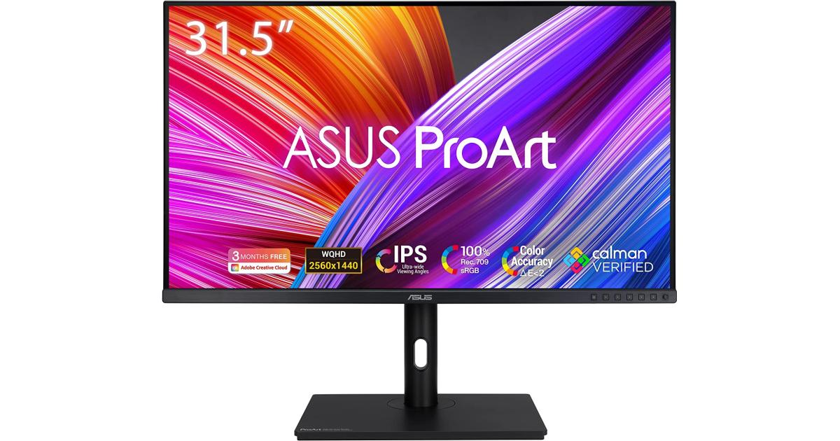 ASUS ProArt PA328QV 31.5 بوصة IPS 2K 100% sRGB 100% Rec.709 دقة الألوان Delta E < 2 Calman تم التحقق من ارتفاعها وقابل للتعديل