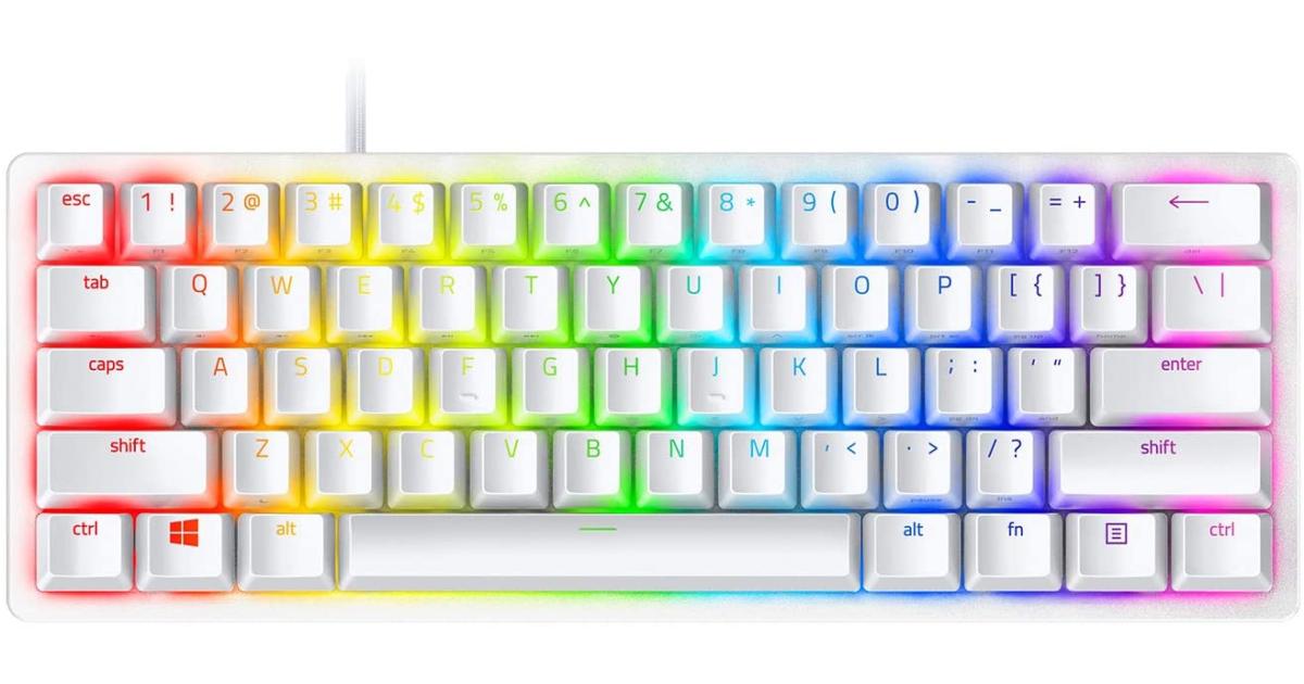 Razer Huntsman Mini 60% Clicky Optical-Mechanical Switches Doubleshot PBT Keycaps كابل USB-C قابل للفصل (مفتاح أحمر) - ميركوري