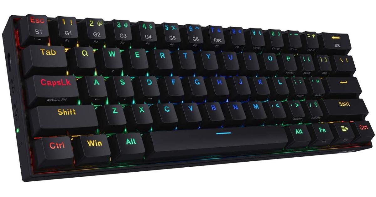 كيبورد ميكانيكي Redragon K530 Pro Draconic 60% Wireless RGB , BT/2.4Ghz/Wired 3-Mode 61 Keys Compact Gaming Keyboard w/Hot-Swap Socket, Free-Mod Plate Mounted PCB & Tactile Brown Switch - Black