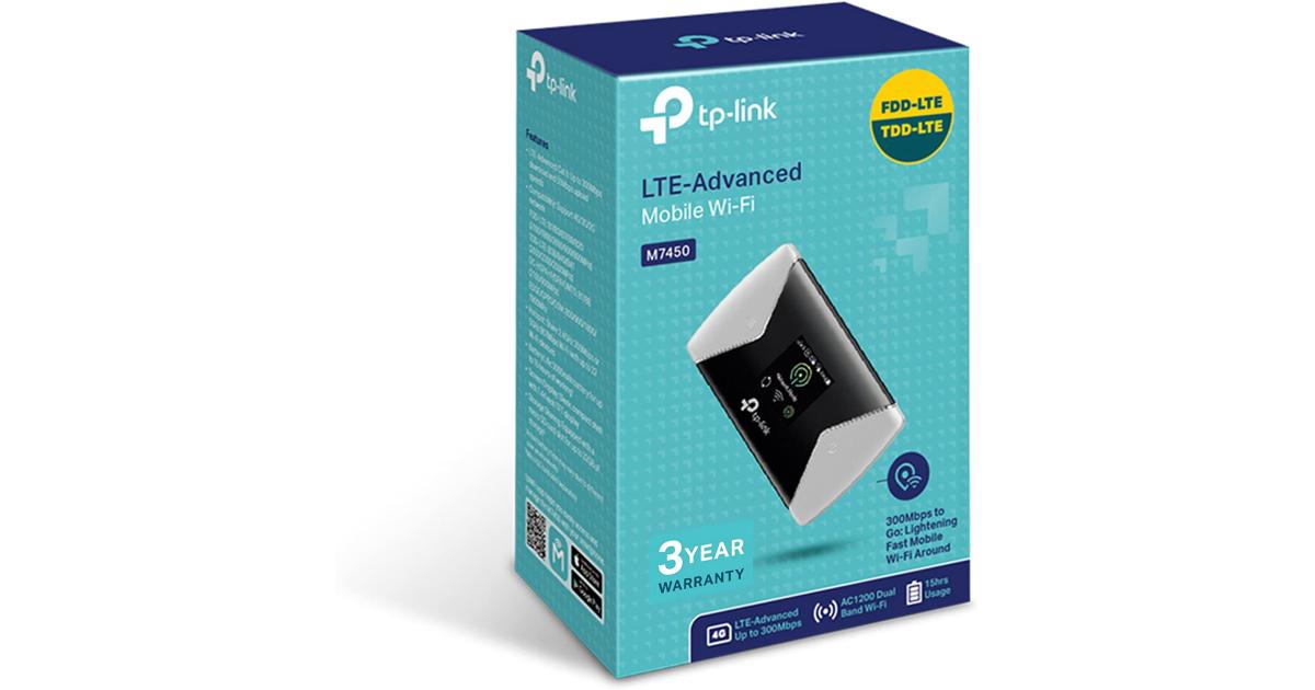 TP-Link M7450 4G+ MiFi SD فتحة بطاقة LTE-Advanced Cat6 مع ما يصل إلى 300 ميجابت في الثانية حتى 32 جهازًا