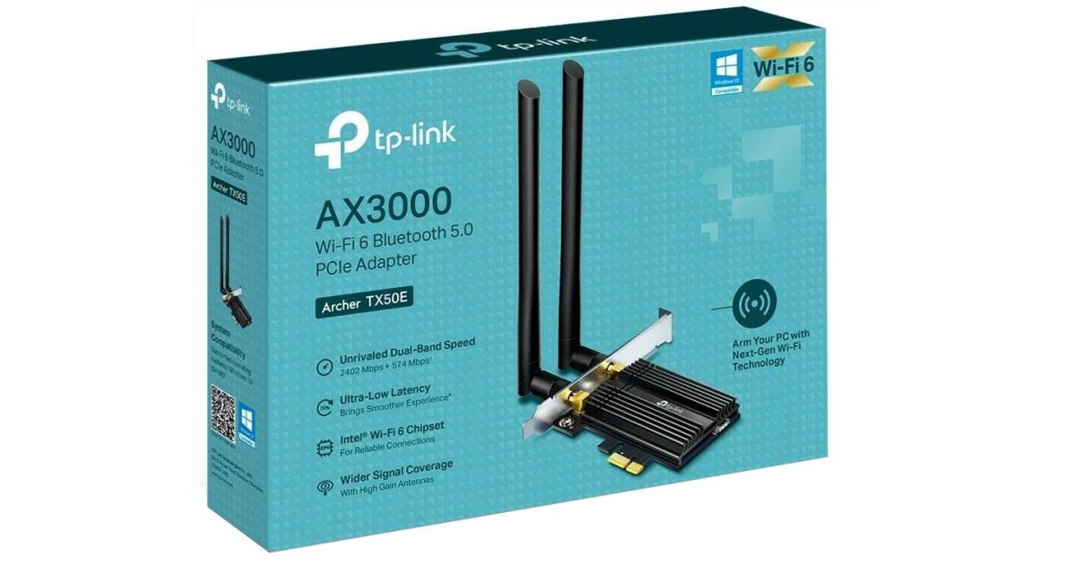 محول TP-Link Archer TX50E AX3000 Wi-Fi 6 Bluetooth 5.2 PCIe للكمبيوتر الشخصي مع المشتت الحراري، MU-MIMO، زمن الوصول المنخفض للغاية