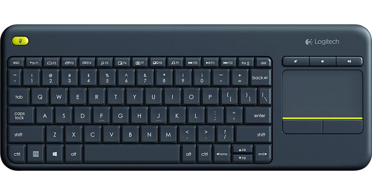لابتوب Logitech K400 Plus Wireless Touch With Easy Media Control & Built-in Touchpad HTPC Keyboard for PC-connected TV, Windows, Android, Chrome OS, , Tablet - Black