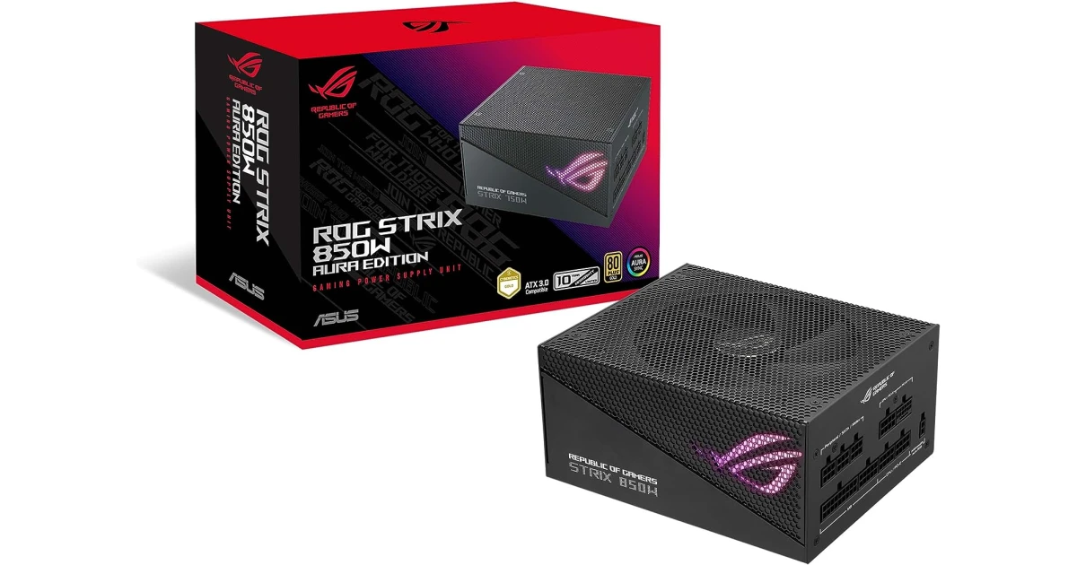 ASUS ROG Strix 850W Gold Aluminum Axial-tech Fan PCIe Gen 5.0 Fully Modular Power Supply - Aura Edition