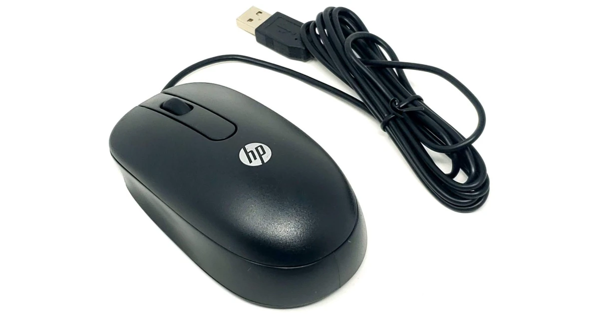 HP Wire USB Optical Computer Scroll Mouse 800 DPI Left-handed or right-handed (Brown Box)