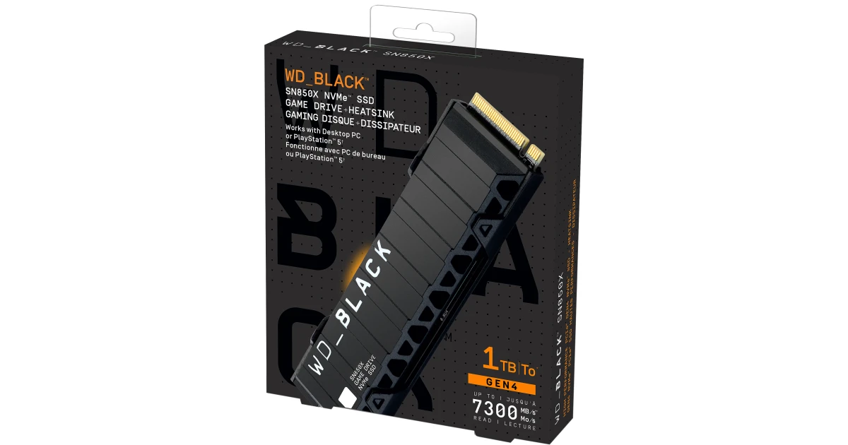 WD BLACK 1TB SN850X NVMe Gaming SSD w/ Heatsink Works with Playstation 5, Gen4 PCIe Up to 7,300 MB/s