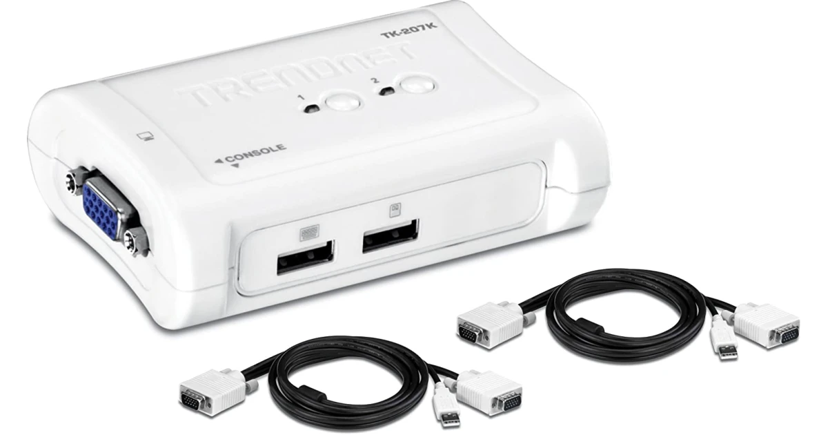 TRENDnet TK-207K 2-Port USB KVM Switch & Cable Kit 2048 x 1536 Resolution Device Monitoring, Auto-Scan For Windows and Linux